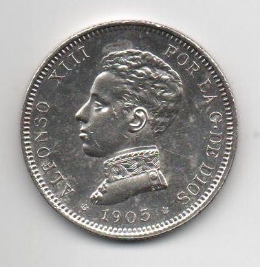 ALFONSO XIII DEL AÑO 1905 *05 DE 2 PESETAS